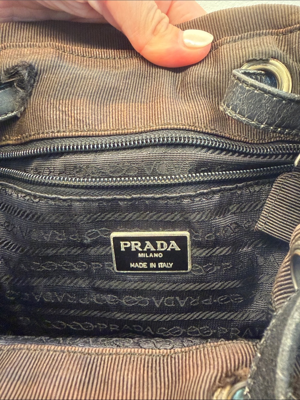 Prada Brown Nylon Backpack with Leather Trim - Picture 4 of 10
